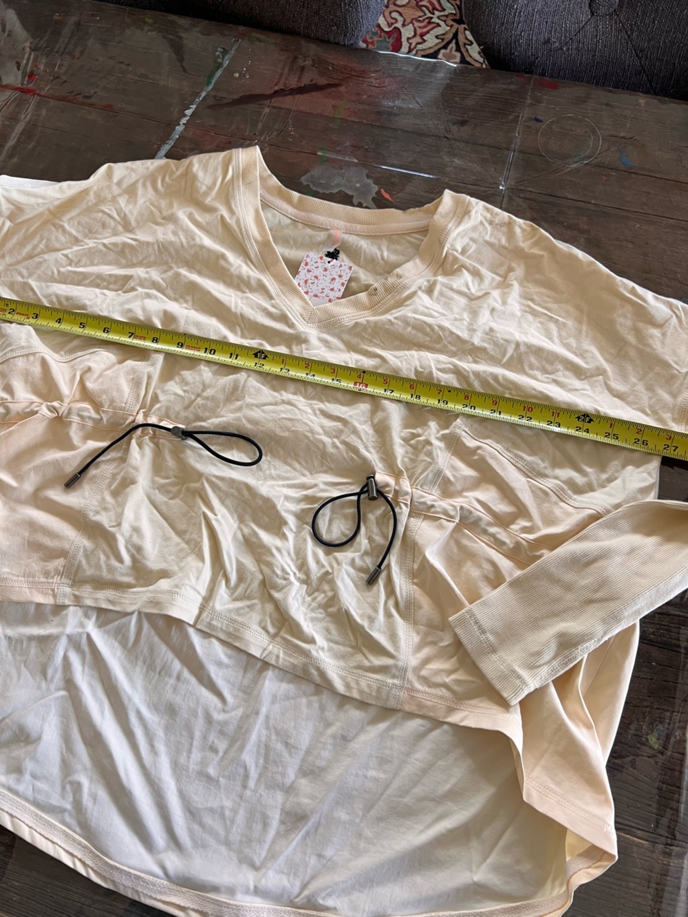 Free People Cream V-Neck Drawstring Tunic - Picture 5 of 11